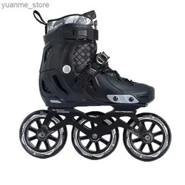 Inline Roller Skates Adults Roller Skates Shoes with 85A 3X110MM Tire Student Boys Girls Street Road Racing Speed Inline Skating Patines Black Y240410