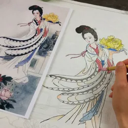 中国の絵画が始まっている原稿熟しているXuan Paper綿密な絵画原稿花と鳥の描画線ドラフト