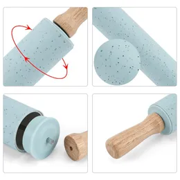 Silicone Rolling Pin Mastely Dough Roller de farinha antiaderente Handelina de madeira Ferramentas de cozinha de cozinha para massa de biscoito de macarrão