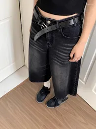 Женские штаны Y2K Эстетические летние повседневные брюки Женские винтажные карманы семь очков джинсы 2024 Harajuku Высокая талия широкая нога