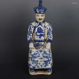 Dekorativa figurer Kinesiska blå och vita porslin Qing Qianlong Emperor Staty Figurin 12,2 tum