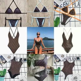 Women's Bikini Designer Swimwear Classic F Letter Print One Piece Swimsuit Sexy Tie bathing suit Size S-3XL