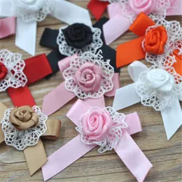 Flores decorativas 10pcs Ribbon Flower Bows w/Rose Apliques Wedding Decoration Craft B035