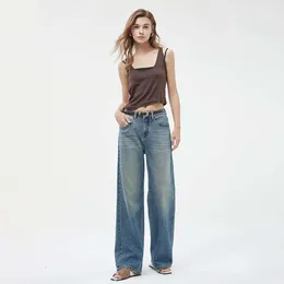 Edizione stretta jeans a gamba larga jeans womens primavera 2024 Nuovo pavimento dimagrante elastico alto e elastico pantaloni slim