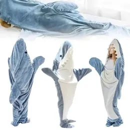 Cartoon Shark Filt Cover Sleeping Bag Pyjamas Office Tuppar Tyg Mermaid Winter Sal For Children Adult Homewear Par Pink 240411