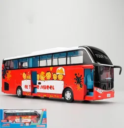 Alloy Car Model Toys Luxury Cartoon Tour Bus med Lights Sound Pullback för Party Kid039 Födelsedag039 Gift Collection3417116