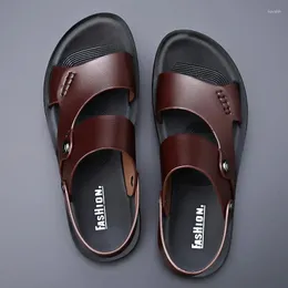 Sandaletler deri erkekler anti -slip yumuşak taban erkekler için gerçek gündelik plaj ayakkabıları sandalia maskulino schuhen Herren