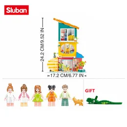 Sluban Building Block Toys Girls Dream Pink Series B1090 Colorful DIY Stacked House 571PCS Bricks Compatbile With Leading Brands