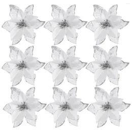 Fiori decorativi Poinsettia d'argento 24 Glitter Christmas Tree Decoration Flowers-