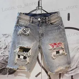 Męskie spodenki Summer Men Dżins Dżinsowe spodnie Fashion żebrak ze złomowaniem pięcioczęściowych dżinsów Shorts 240115 T240411