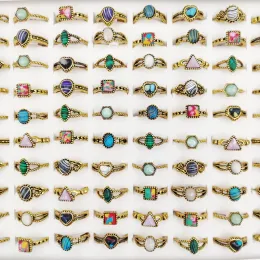 20/30/50Pcs/Lot Vintage Pine Stone Rings for Women Wholesale Mix Bohemian Style Antique Gold Color Ethnic Joint Men Jewelry Gift