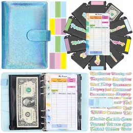 A6 Orçamento Binder Dinheiro Envelopes Organizador para Salvamento, 6 Ring Budget Planner com envelopes de caixa com zíper de 10pcs, cartão de orçamento de 14pcs