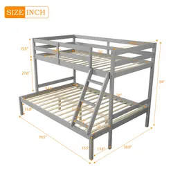 Bunk Bed, Twin-Over-Full Wood Bed Frame For Kids Aldult