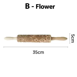 Leaves Pattern Rolling Pin Christmas Wooden Embossing Baking Tools Flower Dough Engraved, In stock kitchen accessories