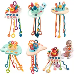 Montessori Octopus Pull String Toys Silikonowa zabawka na 1 2 3 lat