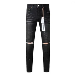 Calça feminina 2024 Jeans da marca Urple Moda de alta qualidade Street Black Dot Dot Cut Hole Repair Locatário de Local Denim Skinny