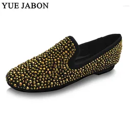 Casual Shoes Gold Black Strass Loafers Men Moccasins Crystals Suede Dress Flats Slippers Mix Rhinestones