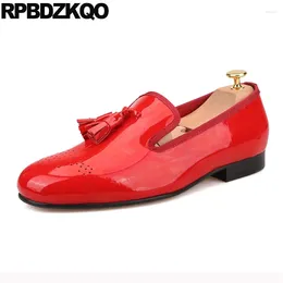 Casual Shoes Flats Patent Leather Brogue Round Toe 12 13 Cowhide Fringe Slip On 46 47 Men British Loafers High Quality Tassel Big Size