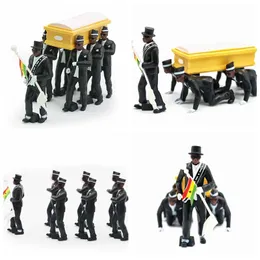 Coffin Dance Ghana Pallbearers Figurina Black Cap Funeral Dancing Team Display Home Dressed Costume COSTUME PROPAY PROPS GIOCCHI