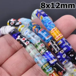 10pcs Cylinder Tube Shape 5x7mm 8x12mm Mixed Flower Patterns Millefiori Glass Loose Beads for DIY Crafts Jewelry Making Findings