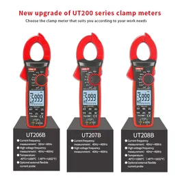 UNI-T UT206B UT207B UT208B METER CLAMP DIGLIET DC/CA TENTRO CORRENTE TENTER AUTO MEMORIA Scala automatica + Conteggio NCV 6000/UT210E