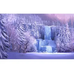 눈 덮힌 소나무 빙원 숲 포기 배경 얼어 붙은 폭포 겨울 경치 벽지 스튜디오 PO 촬영 백드로 9431440