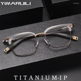 Solglasögonramar Yimaruili Fashion Business Acetate Eyewear Retro Square Luxury Pure Titanium Optical Recept Eglasses Men SS107