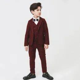 Spodnie Formal dziecięcy garnitur Bury Kuit Flower Boys Wedding Prezent Dress Kostium dla dzieci Blazer Vest Pants 3pcs Zestaw ubrań