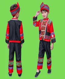Stage Wear Kids Chinese Ancient Hmong Miao Costume Boys Print Folk Hanfu Dress Clothing Set Traditional Festival Performance WearS8408529