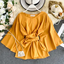 Vestidos de manga de flare populares insere a blusa solta de camisa de chiffon barata e chifl