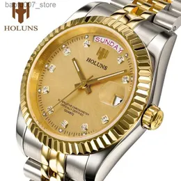 Zegarek holuns luksusowy klasyczny 36/41 mm złote męskie japońskie miyota kwarc movt stal nierdzewna klasyczny biznesowy nadgarstek