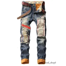 Denim Designer Hole Jeans Högkvalitativ rippad för män Storlek 28-38 40 Autumn Winter Plus Velvet Hip Hop Punk Streetwear Trou 402