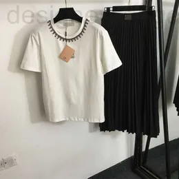 Abiti da donna Blazer Designer 2024 primavera/estate Nanyou Nuovo set di petto Lettera di perline toni t-shirt a maniche corta+Maliola pieghettata alta e3lu