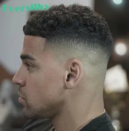 Afro toupee afros curl fryzury dla mężczyzn perwersyjne kręcone ludzkie włosy System wymiany 10x8039039 6 mm faly męskie toupee 1B z 88999477