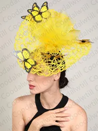 魅惑的な結婚式のヘッドピースの女性蝶の帽子帽子帽子魅力者ヘッドバンドブライダルピルボックスキャップフラワー24041