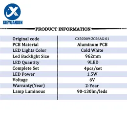 6V1,5 Вт 4PCS 962 мм светодиодные телевизоры подсветки подсветки для 50 дюймов CX50D09-ZC56AG-01 50LST5970 ST-5050 5050B DM-LED50UQ31 50LUA29E 50U660T