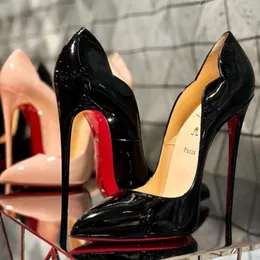 Luxurys marka pompaları yüksek topuklu ayakkabılar kadın ayakkabılar kırmızı parlak nokta ayak parmağı siyah ince topuk 8cm 10cm 12cm seksi düğün ayakkabıları boyut 35-44