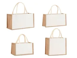 Reuseable Burlap Jute Tote Shopping Bag with Sturdy Handle Women Casual Large Capacity Travel Beach Storage Organizer Handbag2820360