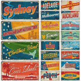 Artisian Australia New Zealand Ctiy Metal Sign Travel Tin Plaque Landmark Decorative License Plate Car Plate Wall Decor Garage