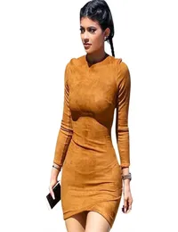 Long Sleeve Slim Party Kleid sexy Club Brown Vestido Frauen Winterkleider Kylie Haut enge Kunstlederkörperkleid 2105184891304