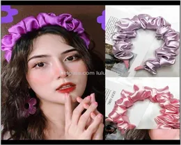 BT21 Stirnband Imitation Seide Riched Head Lünette Ladel Lady Einfache farbene Haarband Falten Haare HAOP Bandana Stirnbänder für Frauen 10p8440247