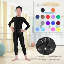 Aoylisey Girls Full Body Sleeve Unitard Boys Dancewear Scoop Neck Ballet Gym Spandex Kids Zip Phemsuit Costume Dance Dance