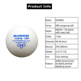 Sanwei Tr 3 Stars Table Tennis Ball White 40+ New Abs Plastic Material Club Training ProfessionalPingPongBalls卸売