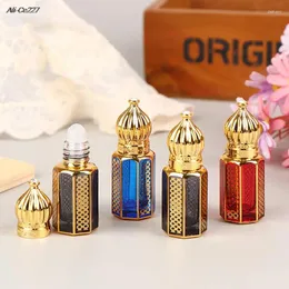 Garrafas de armazenamento 1pc 6ml Óleo essencial Roll-On Bottle-on Luxury Style Golden Reciltable Travel Perfume Glass Sample Contêiner