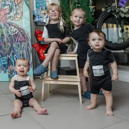 Boy's Set Sommerkleidung kurze Ärmel gerippte Leggings Baby Boy Set Kids Boy T -Shirt Kleidung Sommer Schwarz Kontrast weiße Tasche