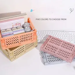 new 2024 5 Color Organizing Storage Baskets Case Folding Student Desktop Basket Tape Stationery Plastic Foldable Container Storage Box Sure,