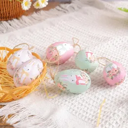 Decorazione per feste 1Set Easter Eoggs con cesto intrecciato Happy Decorations 2024 Punti di caccia alle uova dipinto di cartone animato Ornament sospeso