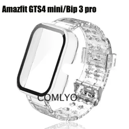 Für Amazfit GTS 4 Mini BIP 3 Pro Case Volltemperierte Glasschilddiener -Protektor GTS4 Mini Uhrengurt TPU Clear Armband Band