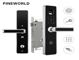 Pineworld biyometrik parmak izi Akıllı Lockhandle Elektronik Kapı LockfingerPrrintrfidkey Dokunmatik Ekran Dijital Şifre Kilidi 2016809866