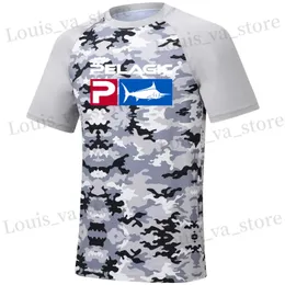 Męskie koszulki 2024 Pelagiczna koszula wędkarska Krótka Slve UV Protection Man Outdoor Camuflage Moire Wicking Jersey Pelagic Fishel Odzież T240411